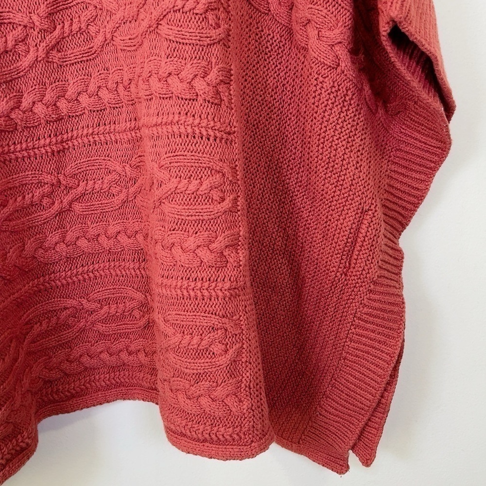 Abercrombie & Fitch Pumpkin Spice Orange Chunky Cable Knit Poncho Sweater - Picture 9 of 16